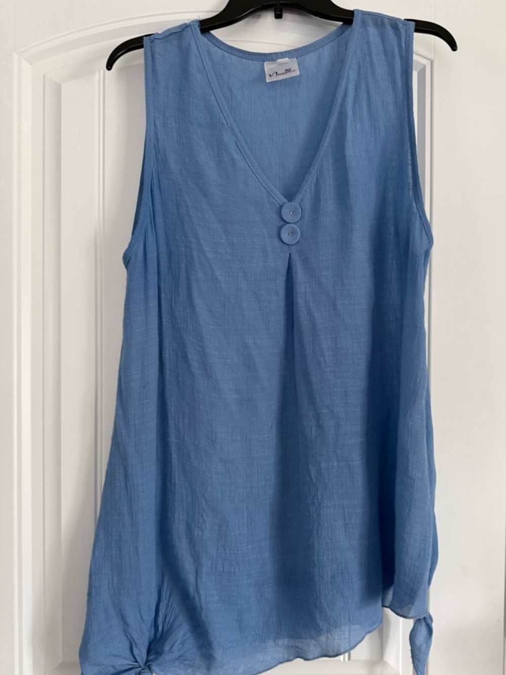 Noelle Light Blue V-Neck Sleeveless Tunic with Button Detail